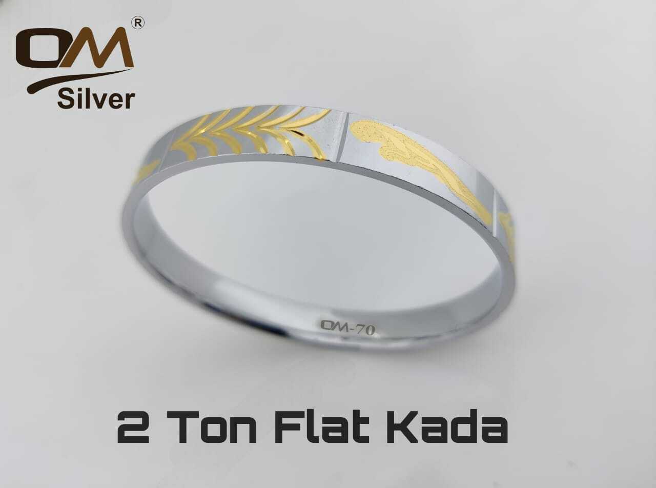 Silver 2 Ton Kada - Sterling Silver, 2.2 To 3.0 Size | Intricate Designs, Sleek Finish, Comfortable Fit For Men's Everyday Style And Gifting