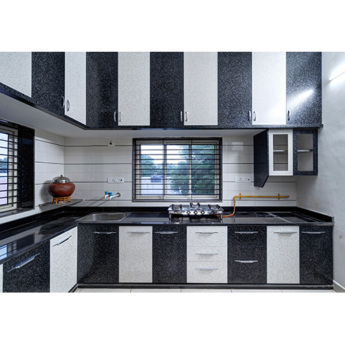 Modular Kitchen - High-quality Wood With Durable Marble Countertop | Water Resistant, Modern Design, Efficient L-shape Layout