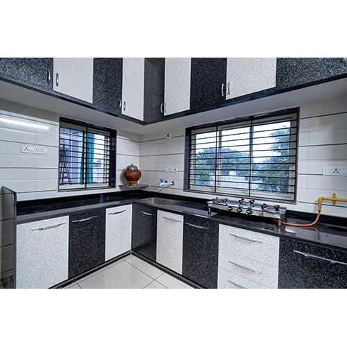 Modular Kitchen - High-quality Wood With Durable Marble Countertop | Water Resistant, Modern Design, Efficient L-shape Layout