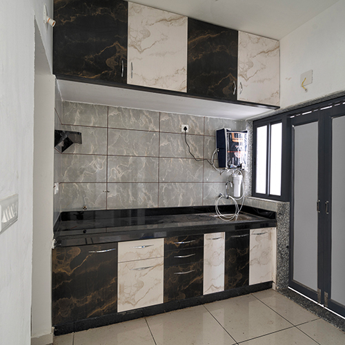 Modular Kitchen - High-quality Wood With Durable Marble Countertop | Water Resistant, Modern Design, Efficient L-shape Layout