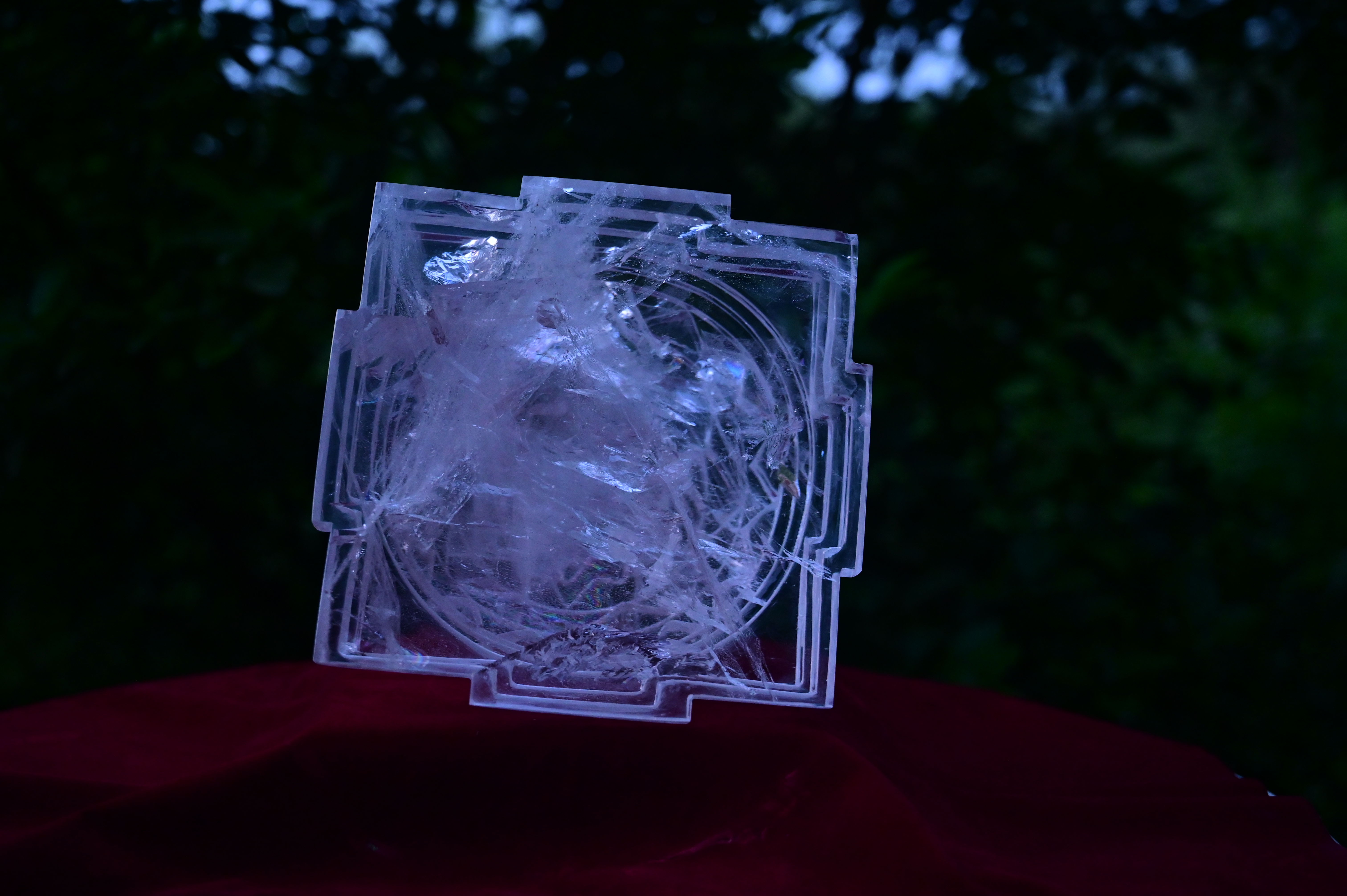 Natural Himachal Crystal Shree Yantra - 1 Foot Size, Eco-friendly, Scratch Resistant, Easy To Clean, Moisture Proof, Non Toxic, Washable, Temple Pooja Blessing For Lakshmi And Wealth Increase