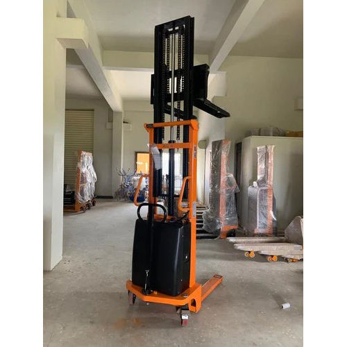 Semi Electric Hydraulic Stacker - New, 220-240v Power Source | Strong, Black & Orange, Ideal For Industrial Use