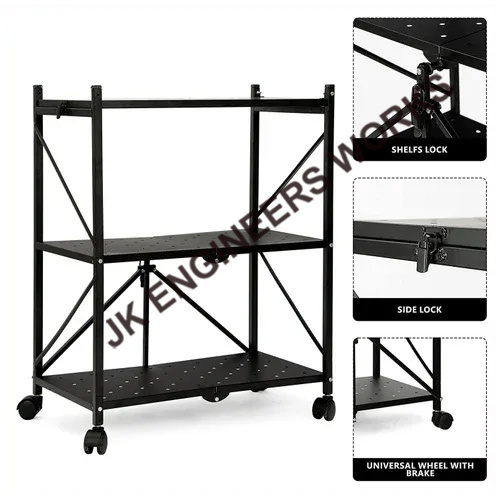 Mild Steel Industrial Storage Rack - Heavy Duty 100 Kg/hr Capacity, Black Rust-Proof Finish | Ideal for Warehouse and Factory Storage