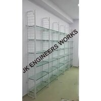 6 Feet Glass Display Rack - Glass Material, 6 Feet Tall, 150 Kg/hr Capacity | Heavy-duty Rust-proof Structure With Polished Surface