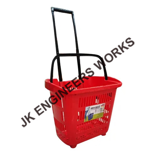 Plastic Shopping Basket Trolley - Color: Red