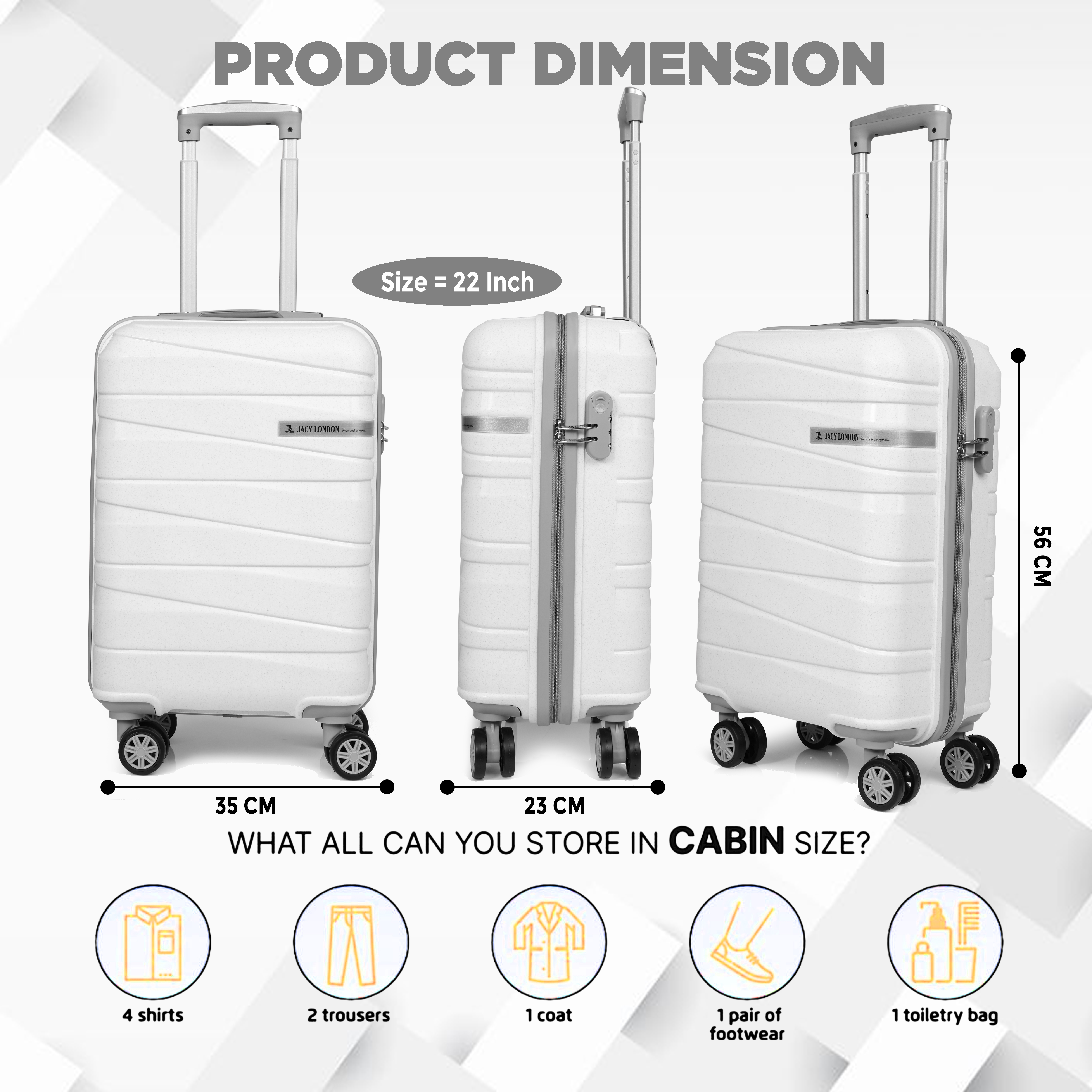 NKT 20inch White Trolley Bag