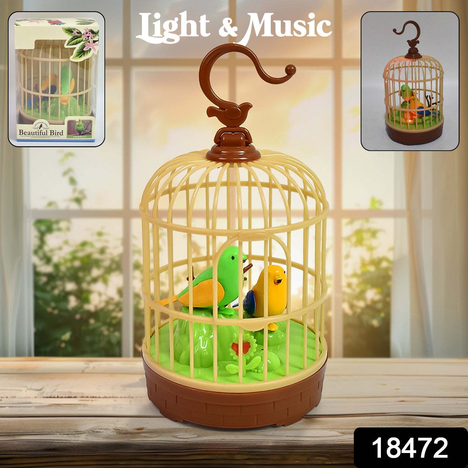 Sound Activated Chirping Bird In Hanging Cage, Beautiful Pinjra Bird Toye