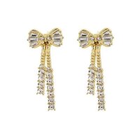 Cherrybox Bow Earrings For Women Crystal - Metal, Gold Color, Rhinestone Decoration | Statement Dangle Design, Perfect For Birthdays & Holidays