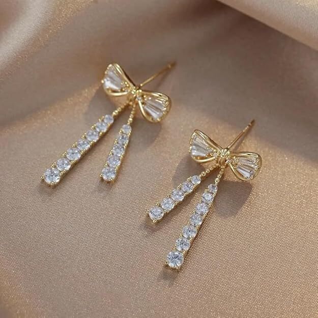 Cherrybox Bow Earrings For Women Crystal - Metal, Gold Color