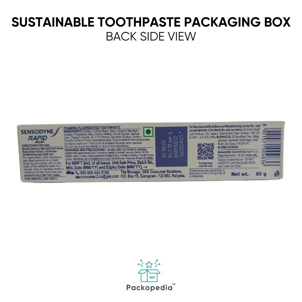 Sustainable Toothpaste Monocarton Packaging Box - Rectangle Shape, Multi-color Print With Laminated Finish | Customizable Size And Style, Embossed Printing For Food And Personal Care Use