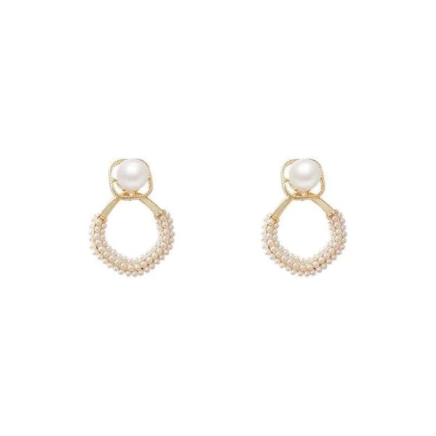 Cherrybox White Pearl Classic Crystal Stud - Metal, White And Gold | Stylish Korean Drop Earrings For Girls, Elegant Pearl Ear Cuff Design