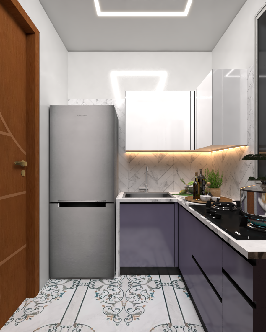 Stainless Steel Grey Modular Kitchen - Color: Grey/white