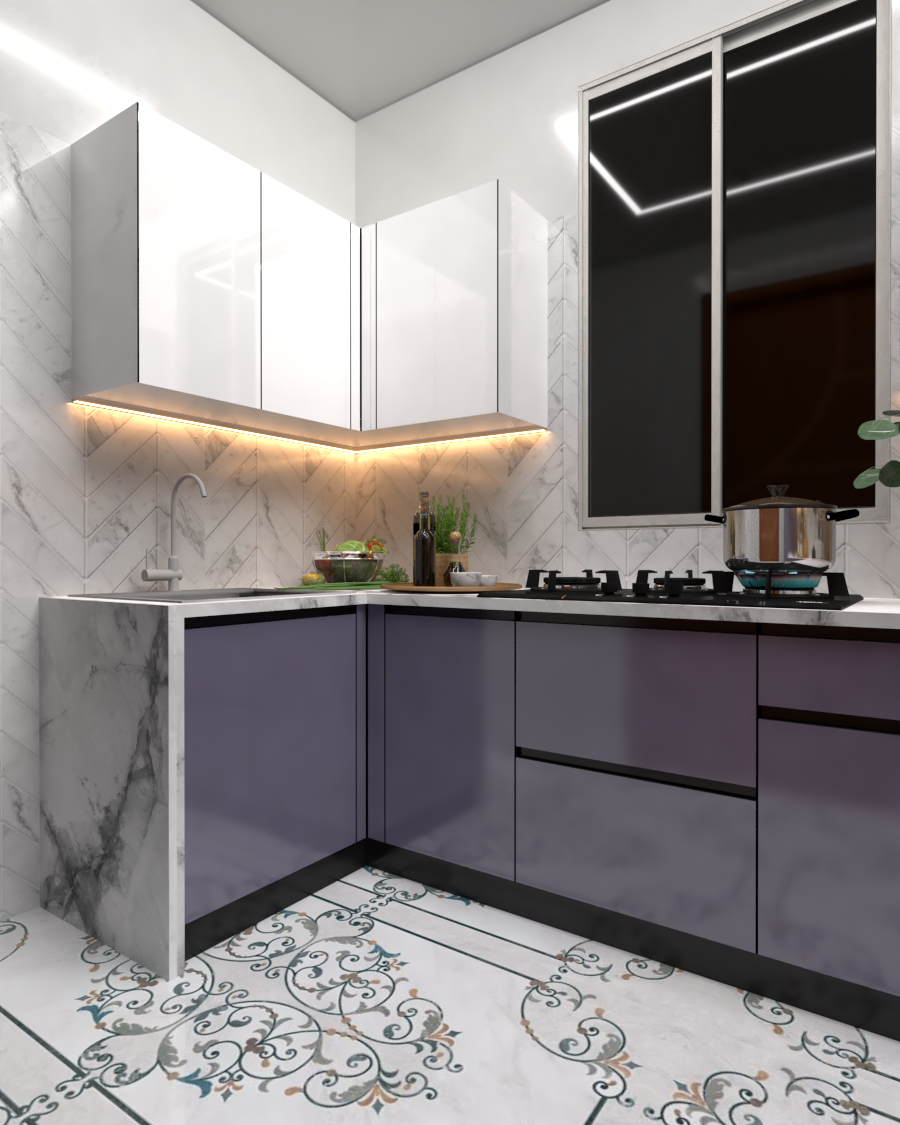 Stainless Steel Grey Modular Kitchen - Color: Grey/white