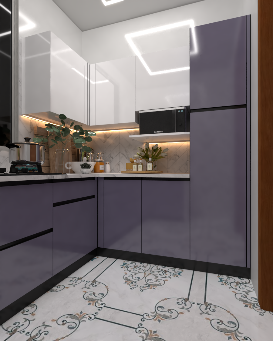 Stainless Steel Grey Modular Kitchen - Color: Grey/white