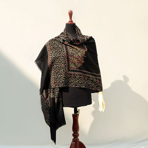 Embroidery Handmade Pashmina Shawl - Color: Black