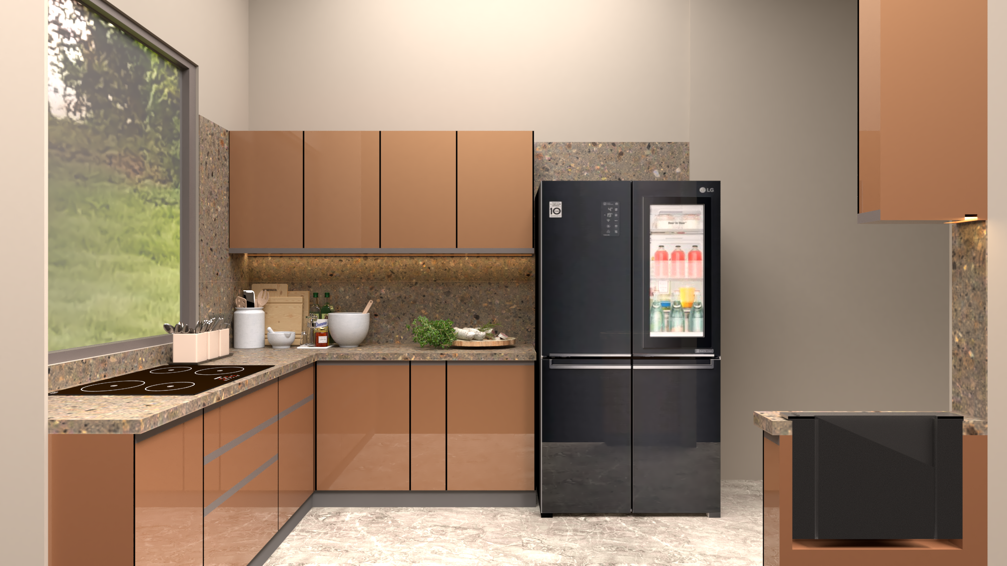Stainless Steel L Shape Kitchen - Color: Brown