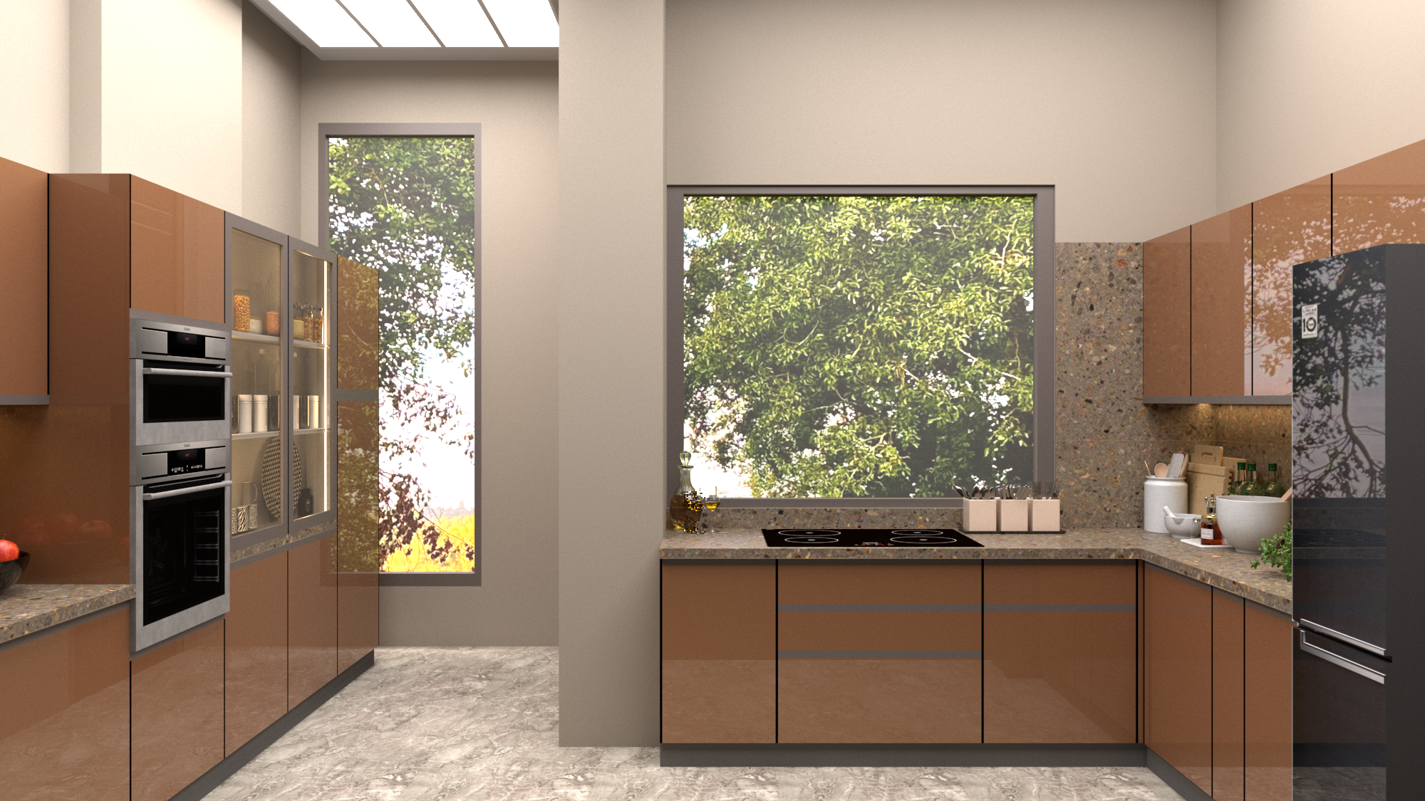 Stainless Steel L Shape Kitchen - Color: Brown