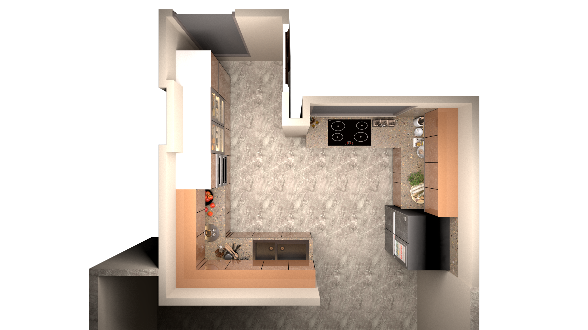 Stainless Steel L Shape Kitchen - Color: Brown