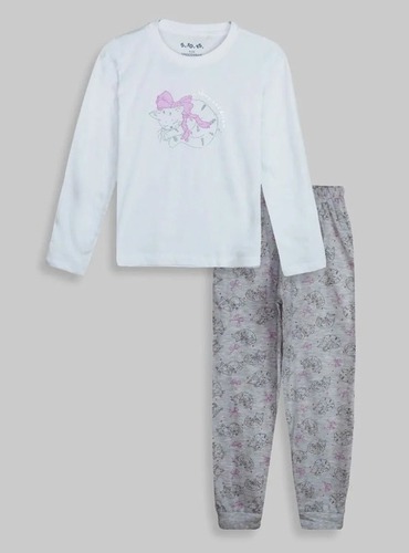 5.10.15 Girls Printed White Grey Pyjama Set