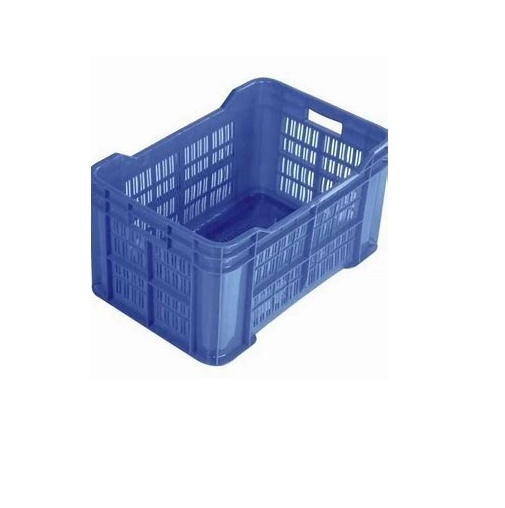 Plastic Crate - 590 X 390 X 250 Mm, Blue Rectangular Design For Tomatoes And Vegetables