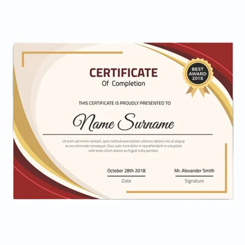 Certificate Printing Services - High-Quality Paper, Customized Size, Multicolored | Digital Printing, 1-2 Day Turnaround, Any Minimum Order