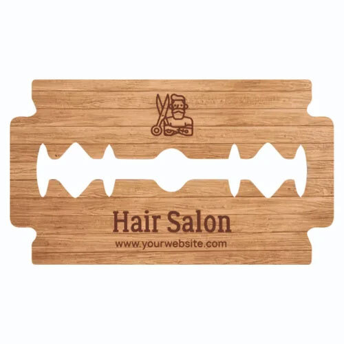 Laser Cut Visiting Card - Wood, 54x86 mm, Brown | Features Razor Blade Shape, Laser Engraving, Ideal for Hair Salons and Stylish Brands