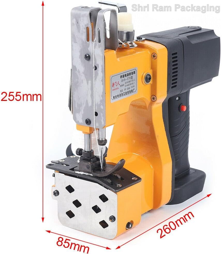Shri Ram Packaging Automatic Electric Bag Closing Machine - 220v, 210w Power, 5mm Maximum Thickness | Lightweight Yellow Aluminum, Adjustable Stitch Tightness, Ideal For Woven & Express Bags