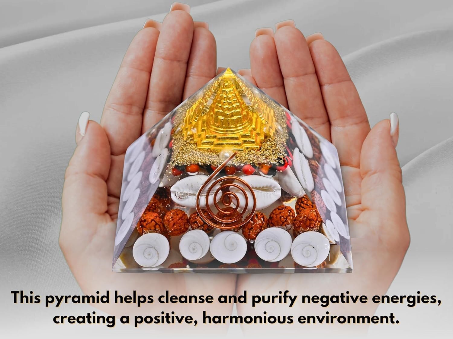 Laxmi Pyramid Original Certified Gomati Chakra - 10.2x10.2x10.2 Cm, Crystal | Wealth & Prosperity Enhancer With Shree Yantra, Rudraksha, Feng Shui & Vastu Solution