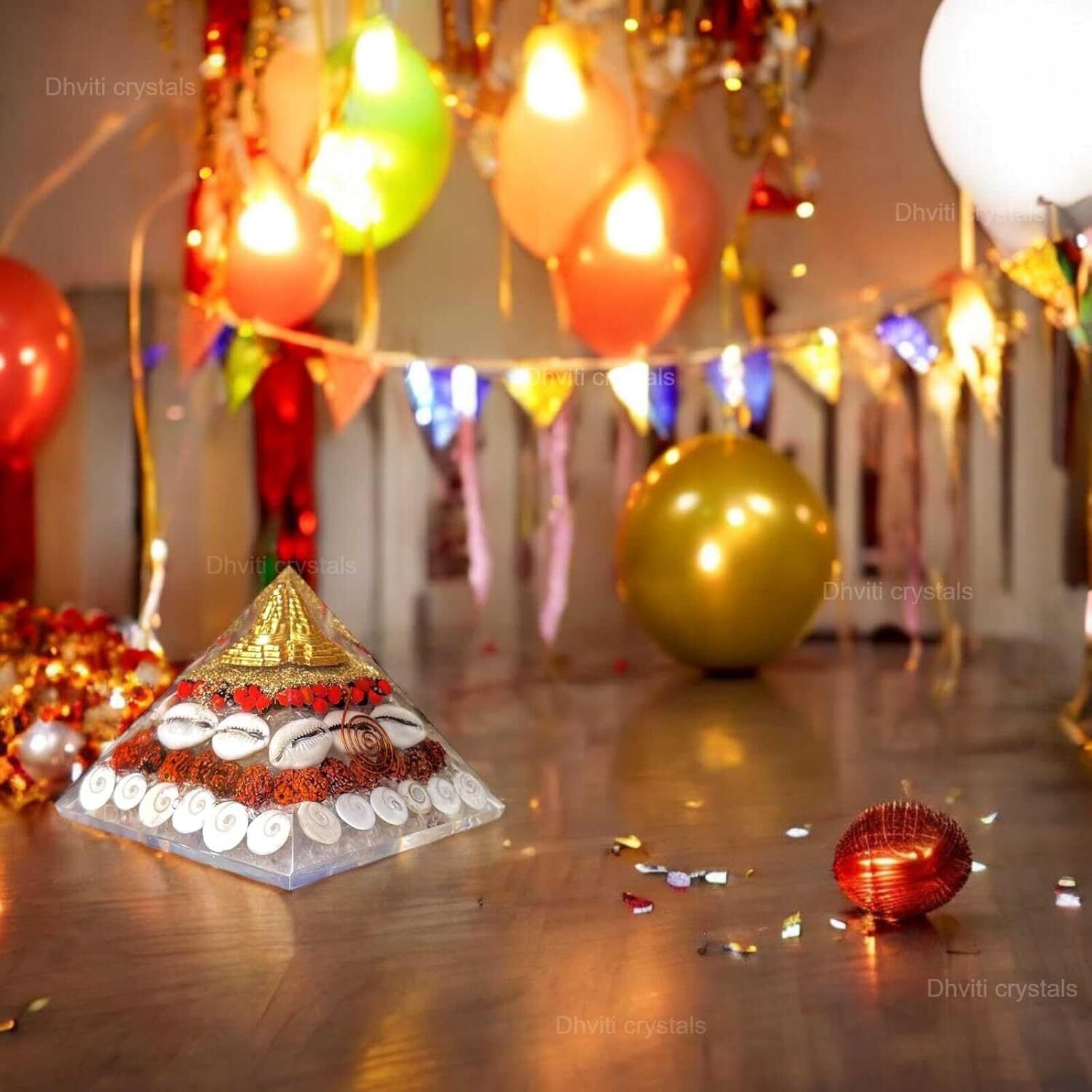 Laxmi Pyramid Original Certified Gomati Chakra - 10.2x10.2x10.2 Cm, Crystal | Wealth & Prosperity Enhancer With Shree Yantra, Rudraksha, Feng Shui & Vastu Solution