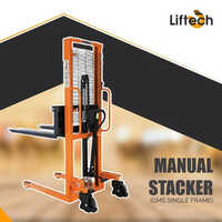 Single Frame Manual Stacker - Durable Steel, Max Lifting Height 1600 Mm, Eye-catching Orange, 1-year Warranty, Easy Manual Operation