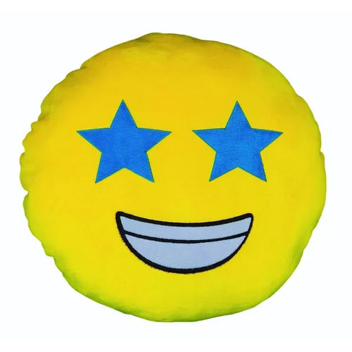 Star Eye Emoji Round Cushion - Color: Yellow