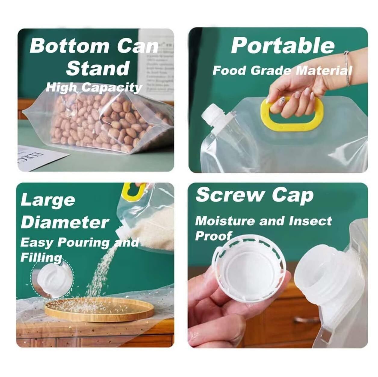 1.5l Airtight Refrigerator Grains Storage Bags - Non-toxic Food-grade Plastic 26w X 23h Cm | Resealable Moisture-proof Design Eco-friendly Solution Portable Handle (Pack Of 10)