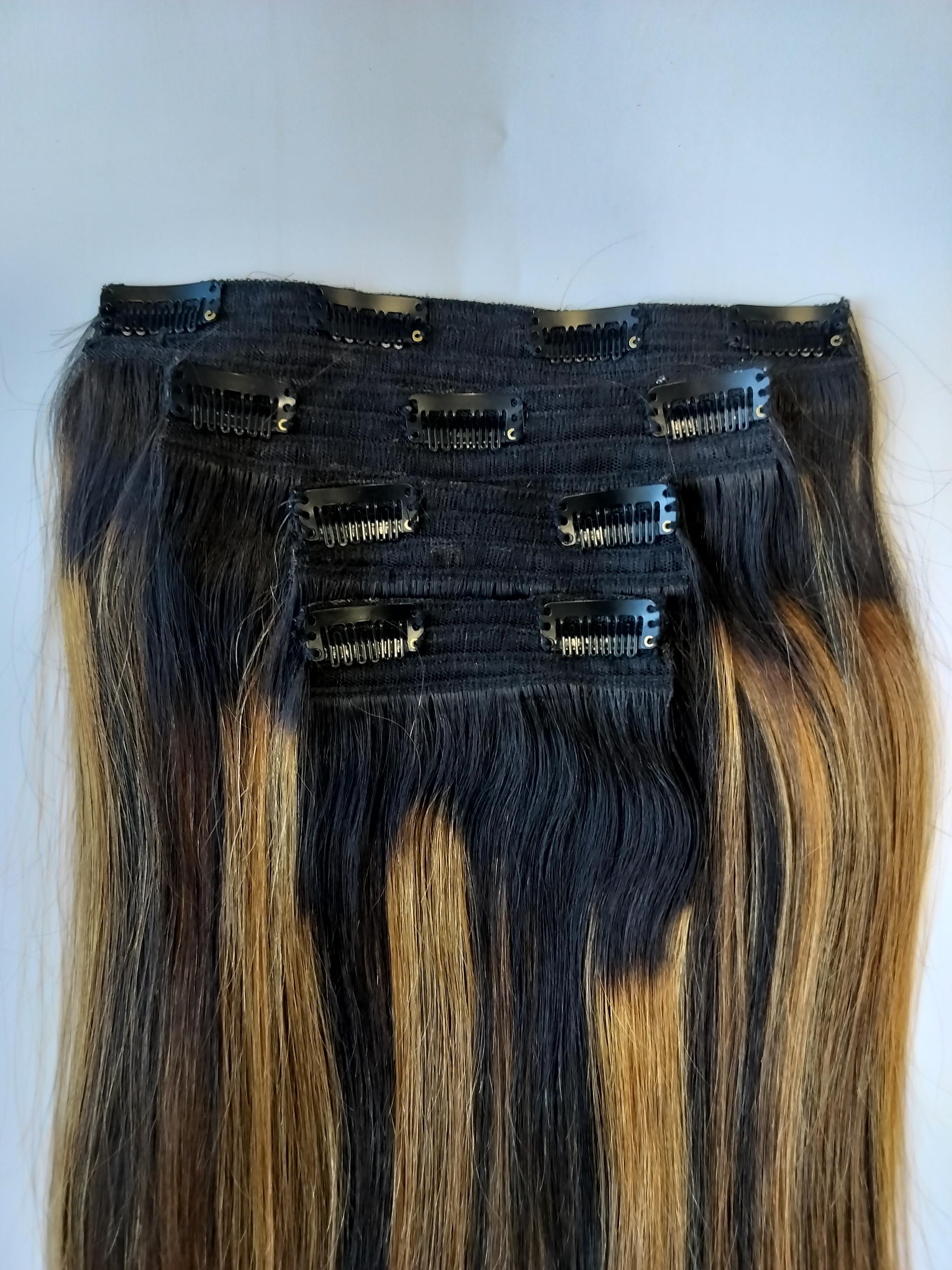 Colored Remy Hair Highlighted Natural Straight Human Hair Clip In Set