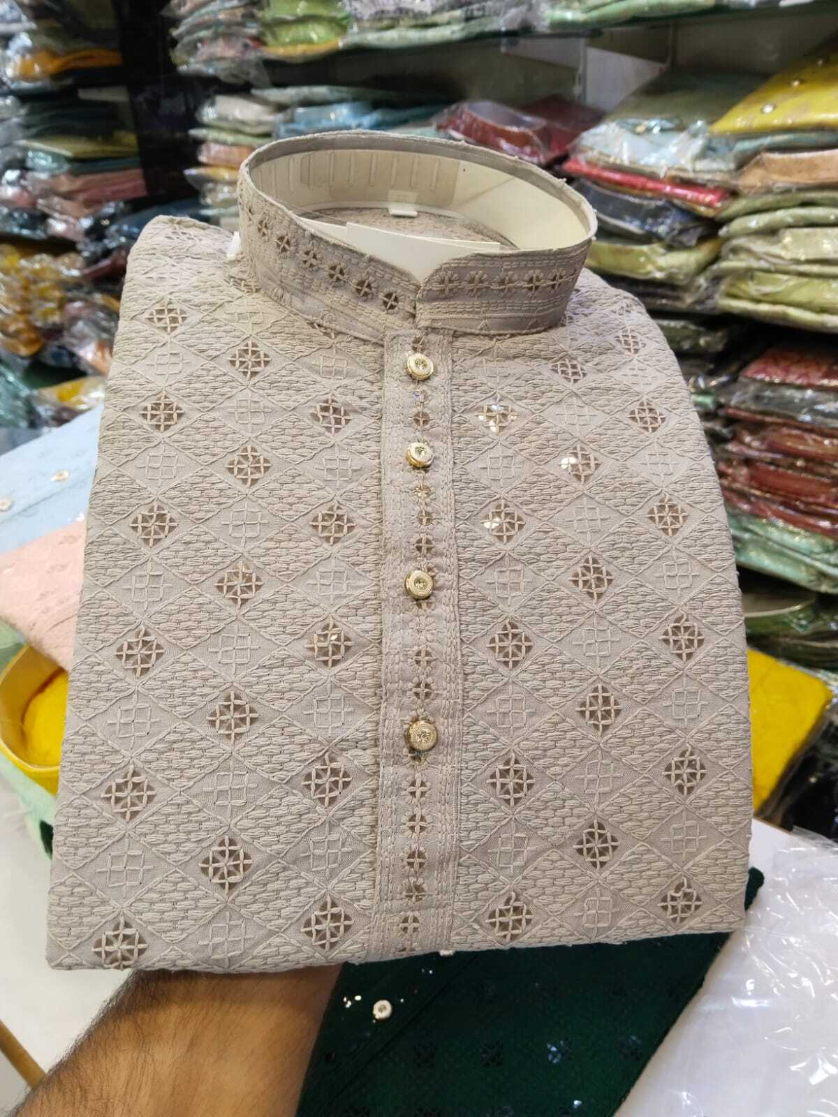 Men's Kurta - Rayon Sequence Fabric Sizes 34 To 44 | Embroidered Closure Half Sleeves Breathable Non-toxic Washable Summer Ethnic Style