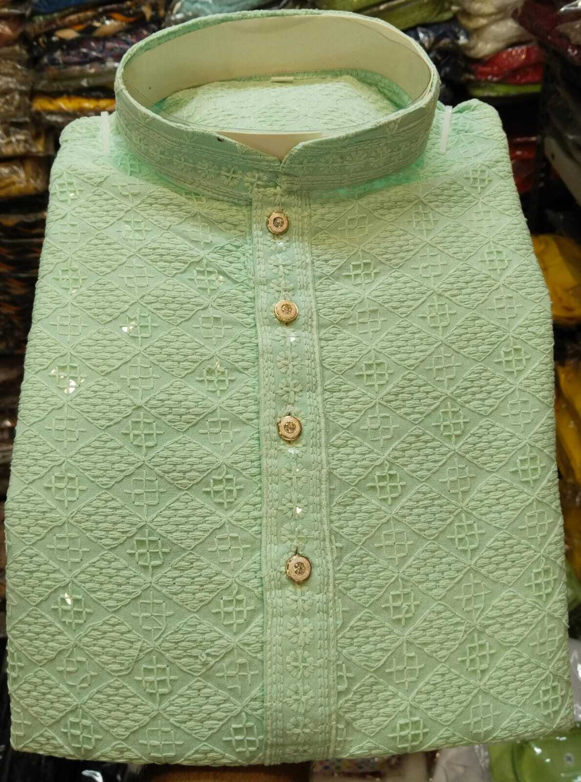 Men's Kurta - Rayon Sequence Fabric Sizes 34 To 44 | Embroidered Closure Half Sleeves Breathable Non-toxic Washable Summer Ethnic Style