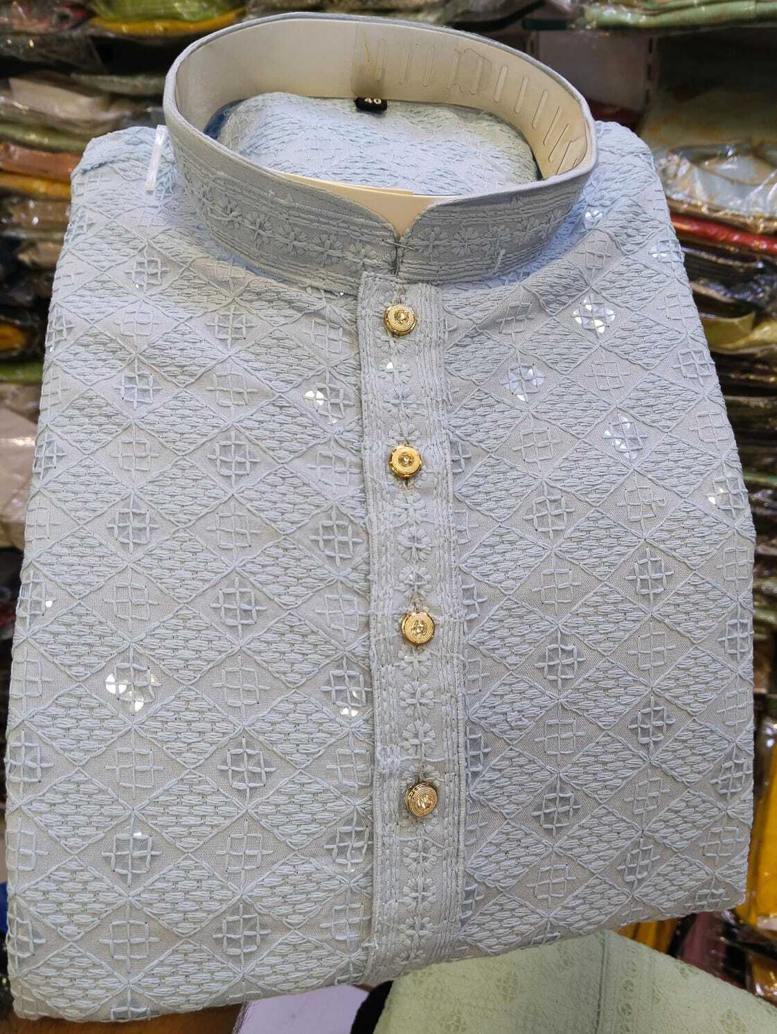 Men's Kurta - Rayon Sequence Fabric Sizes 34 To 44 | Embroidered Closure Half Sleeves Breathable Non-toxic Washable Summer Ethnic Style