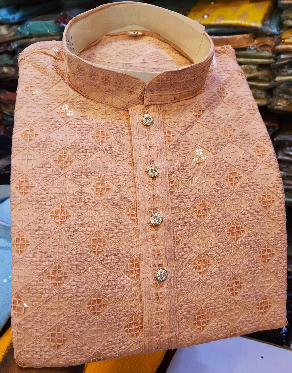 Men's Kurta - Rayon Sequence Fabric Sizes 34 To 44 | Embroidered Closure Half Sleeves Breathable Non-toxic Washable Summer Ethnic Style
