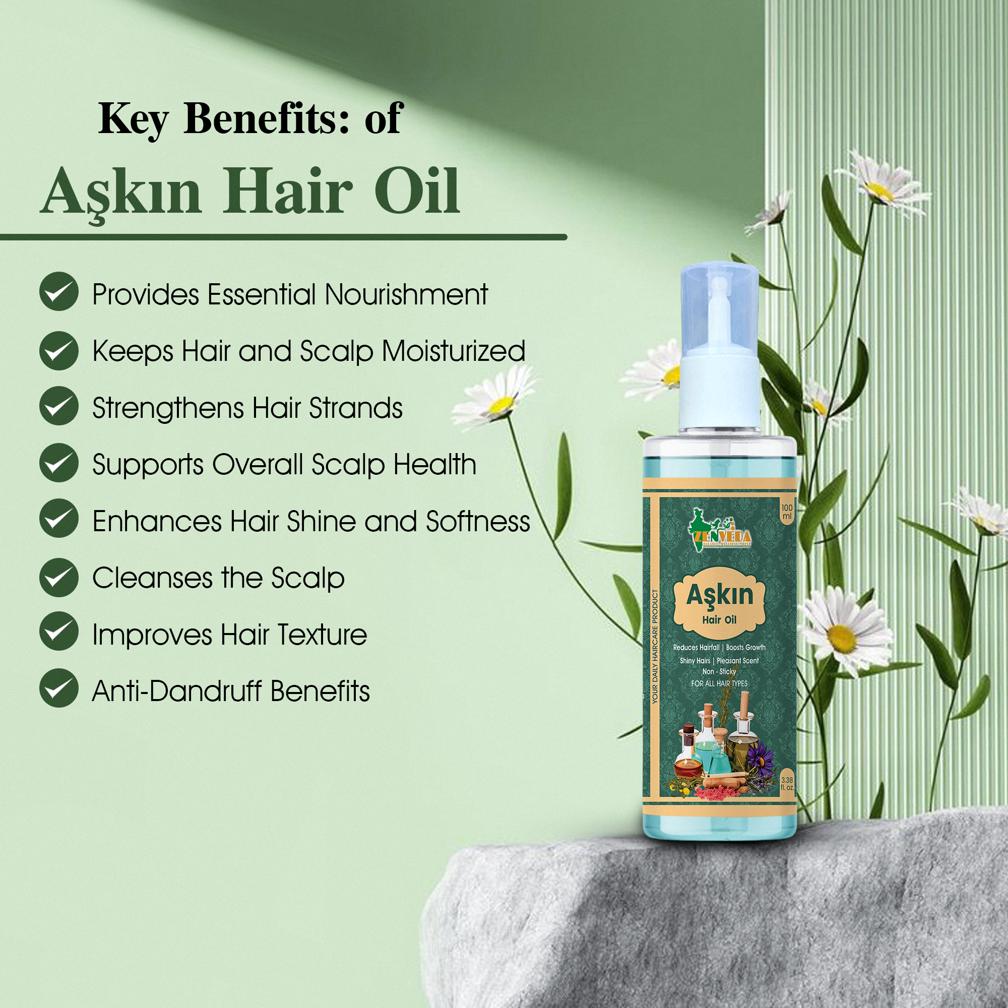 100ml Ayurvedic Askin Hair Oil - 100 Ml Volume Blue Color | Unisex Hair Treatment Reduces Hair Fall Anti-dandruff Rejuvenates Hair Shine