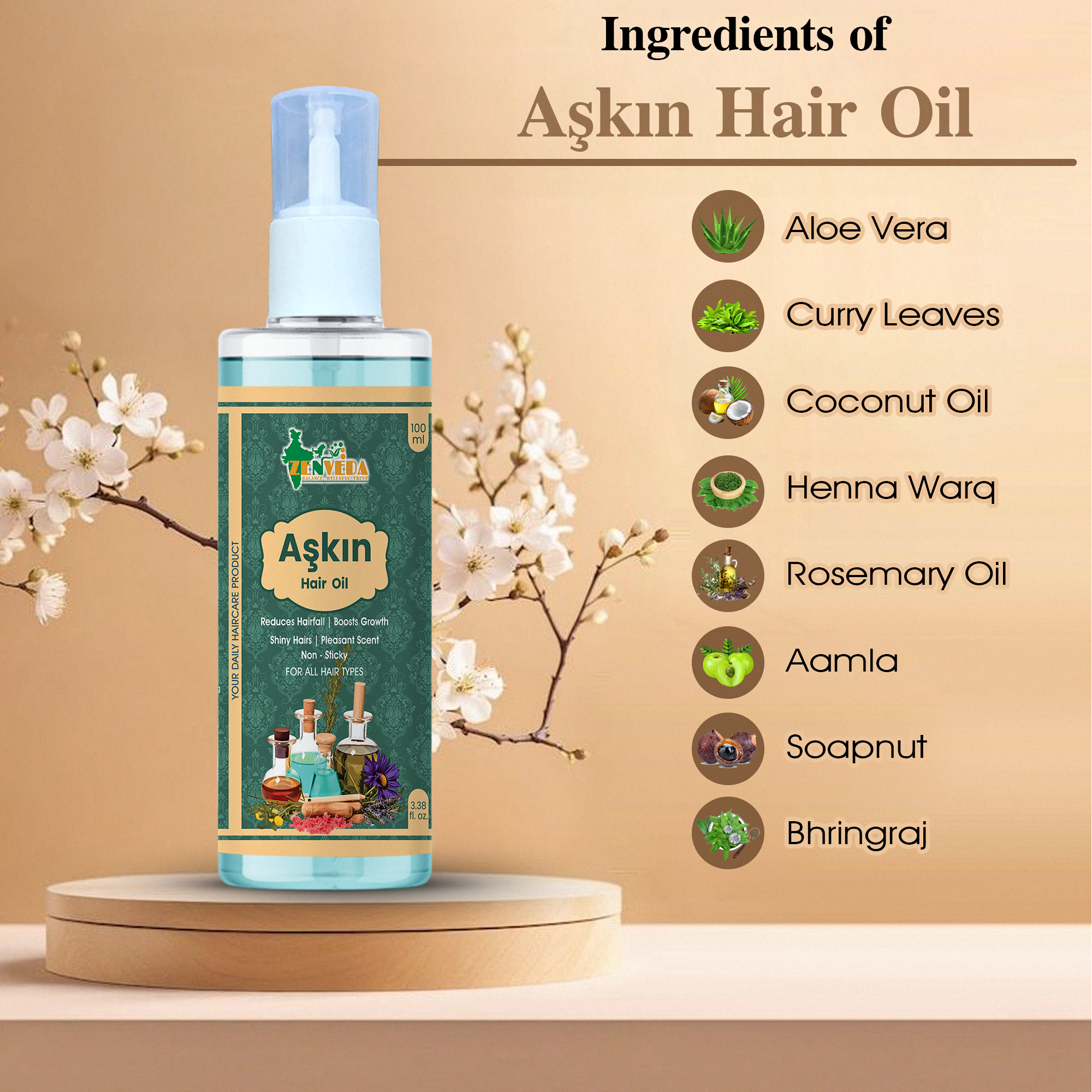 100ml Ayurvedic Askin Hair Oil - 100 Ml Volume Blue Color | Unisex Hair Treatment Reduces Hair Fall Anti-dandruff Rejuvenates Hair Shine