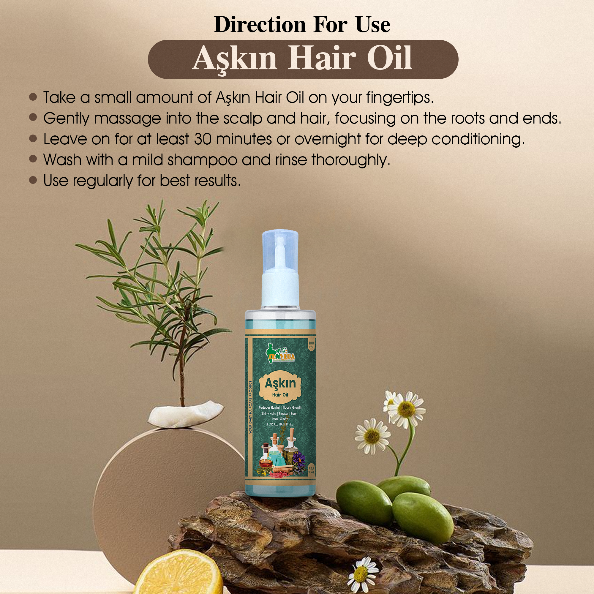 100ml Ayurvedic Askin Hair Oil - 100 Ml Volume Blue Color | Unisex Hair Treatment Reduces Hair Fall Anti-dandruff Rejuvenates Hair Shine