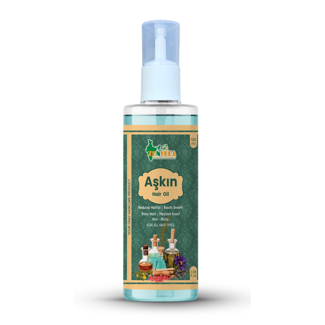 100ml Ayurvedic Askin Hair Oil - 100 Ml Volume Blue Color | Unisex Hair Treatment Reduces Hair Fall Anti-dandruff Rejuvenates Hair Shine