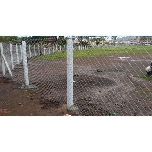 Cement Pole with Chain Link Fencing - Steel Material, Different Sizes, Silver Color | Durable for Industrial Use, Warranty Included