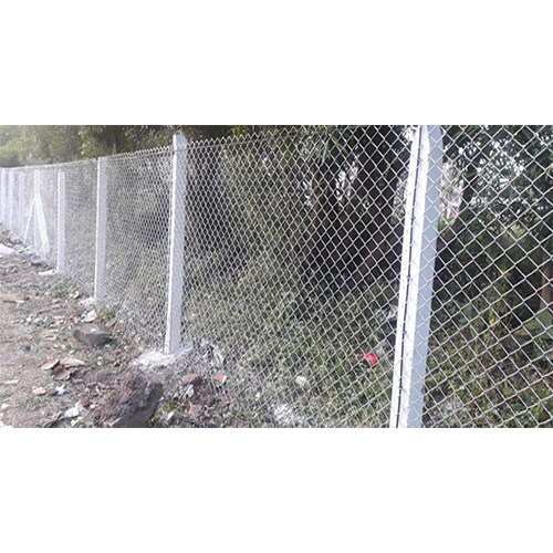 Cement Pole With Chain Link Fencing - Steel Material, Different Sizes, Silver Color | Durable For Industrial Use, Warranty Included