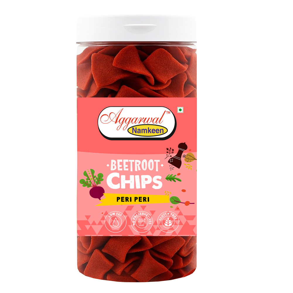 Beetroot Peri Peri Chips - Baked Beetroot, Convenient Bottle Packaging, 24 Months Shelf Life, Salty Taste with Fiery Peri Peri Spice