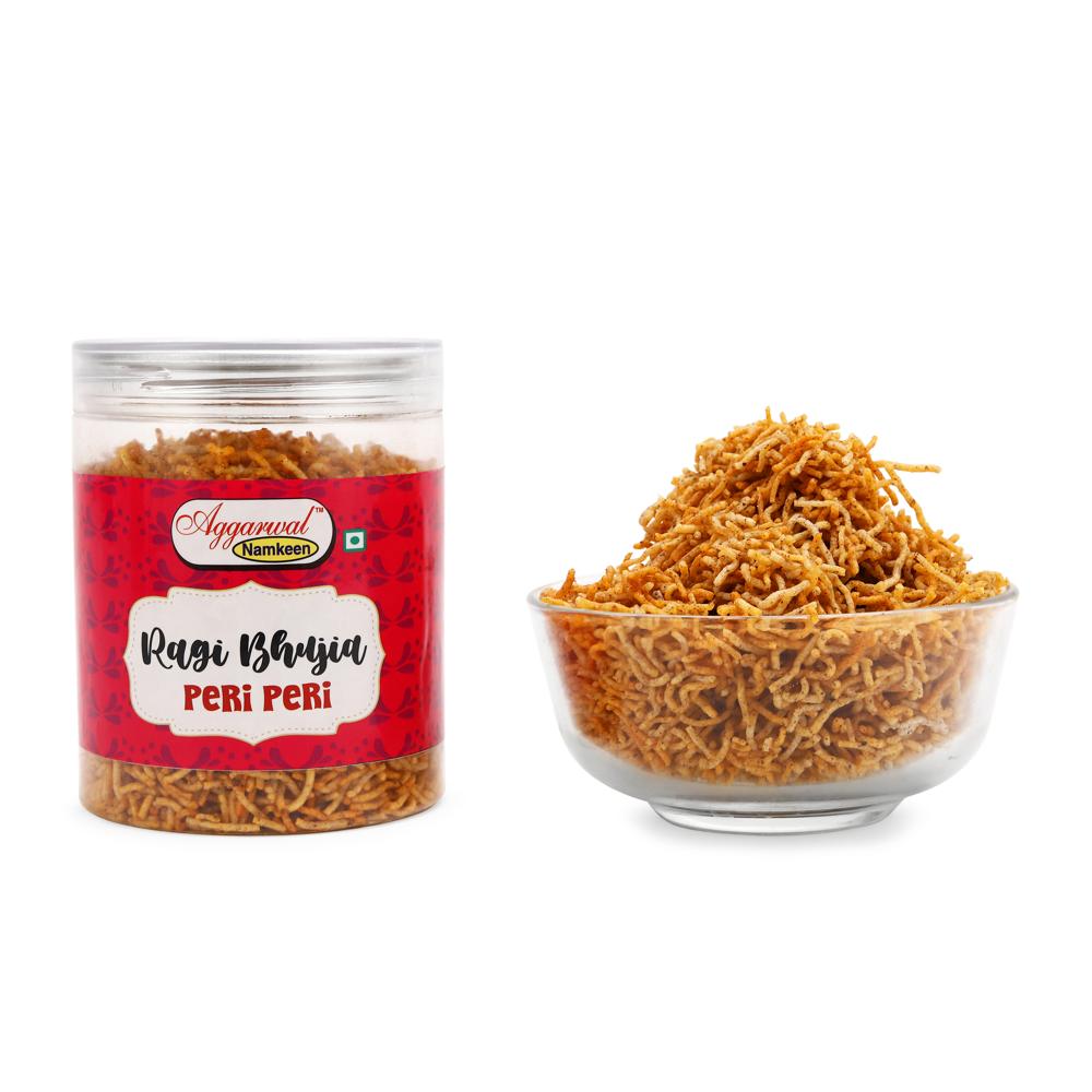 Ragi (Nachani) Peri Peri Bhujiya - 200 gm Plastic Bottle | Crunchy Healthy Snack, Spicy Flavor, Rich in Fiber and Calcium