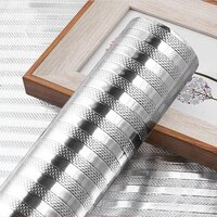 Silver Foil Wallpaper Lining Design - 40x200 Cm | Self-adhesive, Easy To Clean, Removable, Oil-proof, Waterproof, Ideal For Kitchen Surfaces