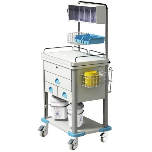 Hospital Steel Multi-functional Treatment Trolley - Metal, Manual Operation, White Color | Durable, Portable, Easy to Clean, Ideal for Medical Use