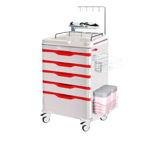 Yc-J-0200228 Hospital Abs Steel Emergency Trolley Crash Cart - Color: White
