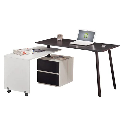 Enct-3556 - Office Work Table With Movable Side Table - Color: Black
