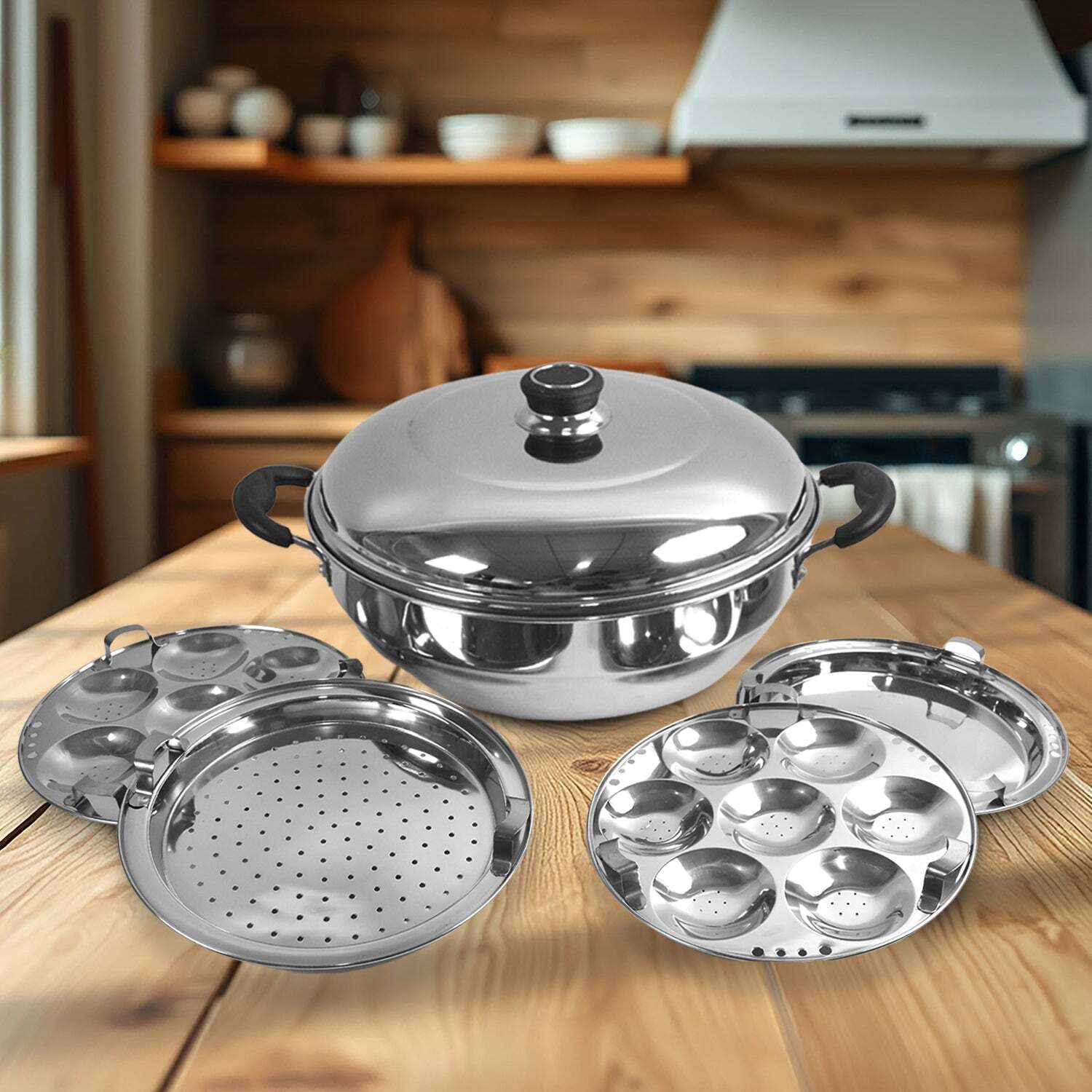 Stainless Steel Multi Kadai with 4 Plates in 1s